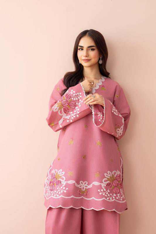Rose Pink Embroidered Lawn Co-Ord Set 2 Piece – MJ Collections