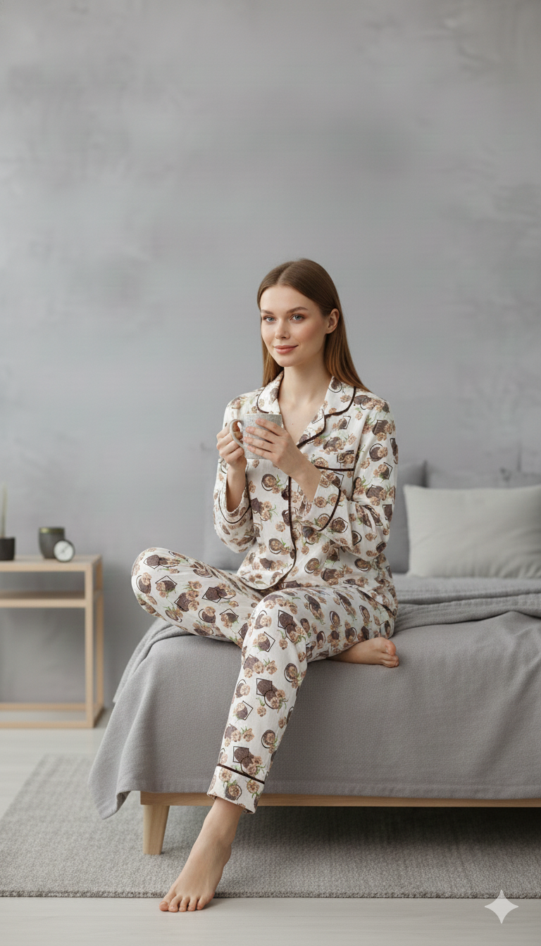 Digital Printed Night Suit - PNS-017 Box Brown