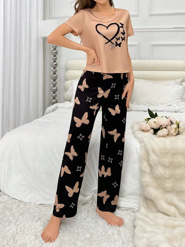 BUTTERFLY AND HEART BROWN - PJ SUIT FOR WOMEN