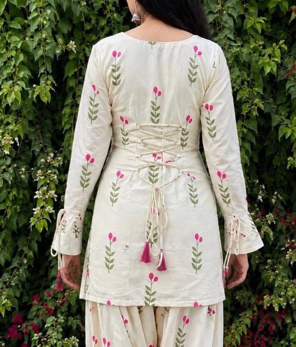 Premium White Green Leaf kurti