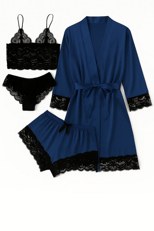 Royal Bridal Silk 4pcs set - NavyBlue