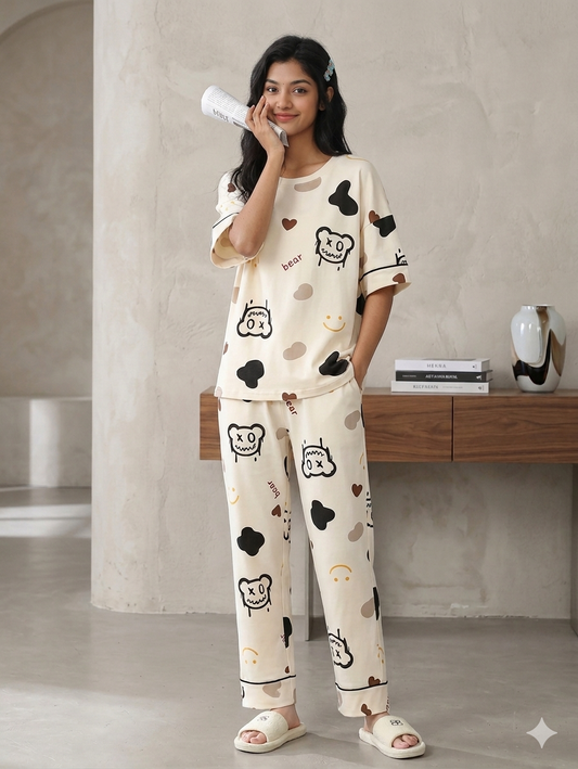 CREAM BEAR PJ-SUIT
