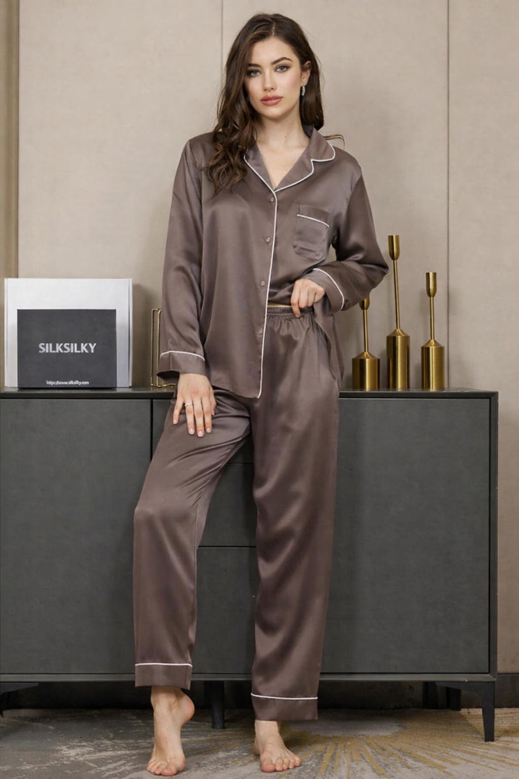 PLAIN SILK NIGHT SUIT - Baggy Trouser