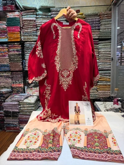 Maroon Embroidered Lawn Co-Ord Set 2 Piece – MJ Collections