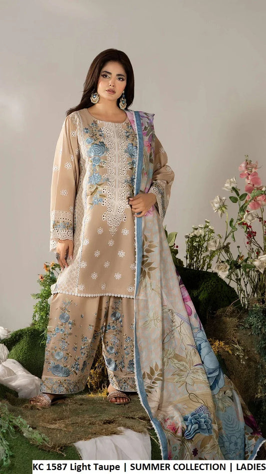 Light Taupe Embroidered Lawn Co-Ord Set 2 Piece – MJ Collections