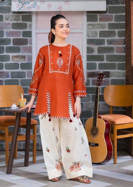 Burnt Orange Embroidered Lawn Co-Ord Set 2 Piece – MJ Collections