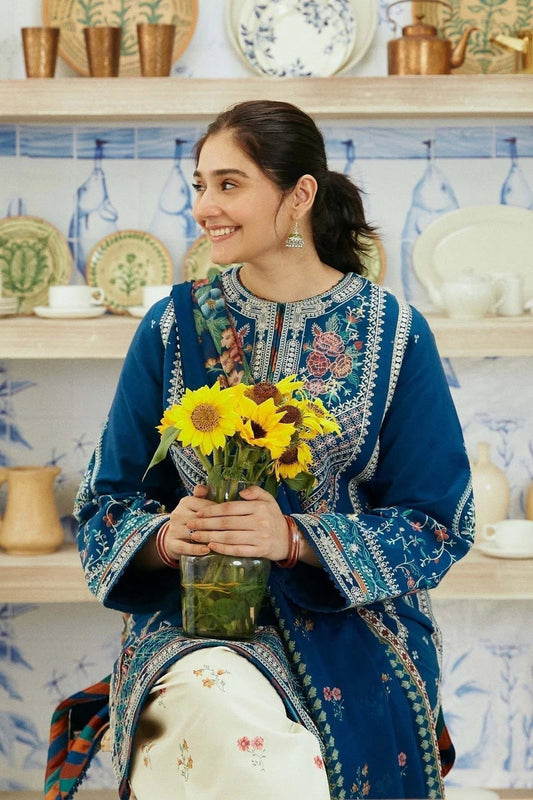 Indigo Blue Embroidered Lawn Co-Ord Set 2 Piece – MJ Collections