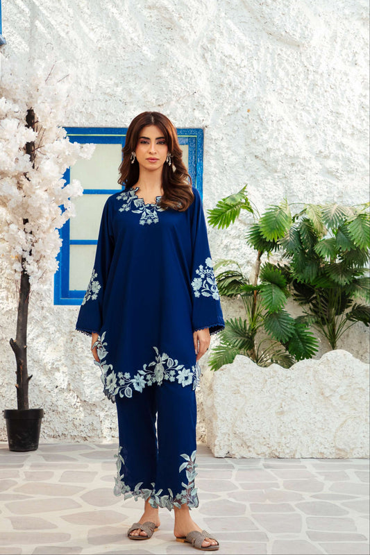 Royal Blue Embroidered Lawn Co-Ord Set 2 Piece – MJ Collections