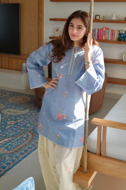Powder Blue Embroidered Lawn Co-Ord Set 2 Piece – MJ Collections