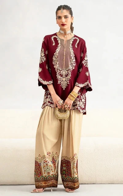 Maroon Embroidered Lawn Co-Ord Set 2 Piece – MJ Collections