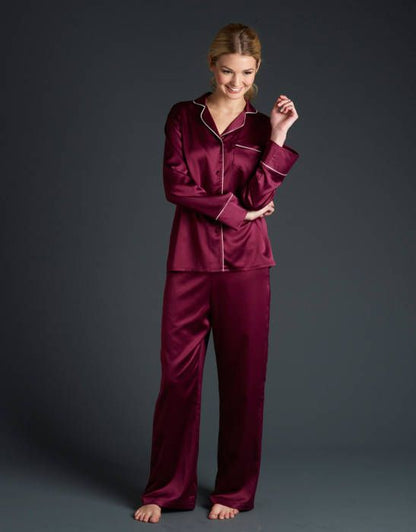 PLAIN SILK NIGHT SUIT - MEHROON