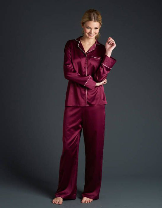 PLAIN SILK NIGHT SUIT - MEHROON