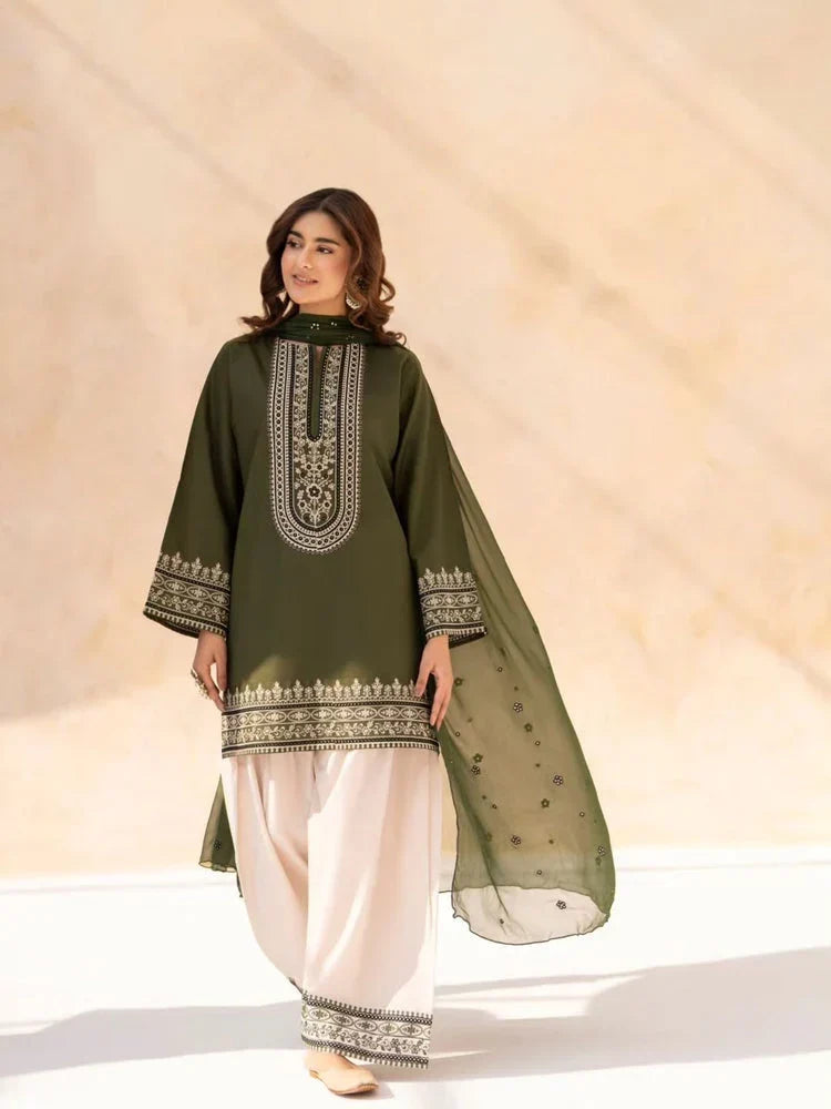 Olive Green Embroidered Lawn Co-Ord Set 2 Piece – MJ Collections