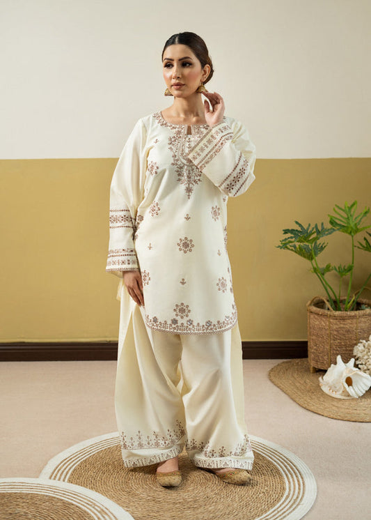Ivory & Maroon Embroidered Lawn Co-Ord Set 2 Piece – MJ Collections