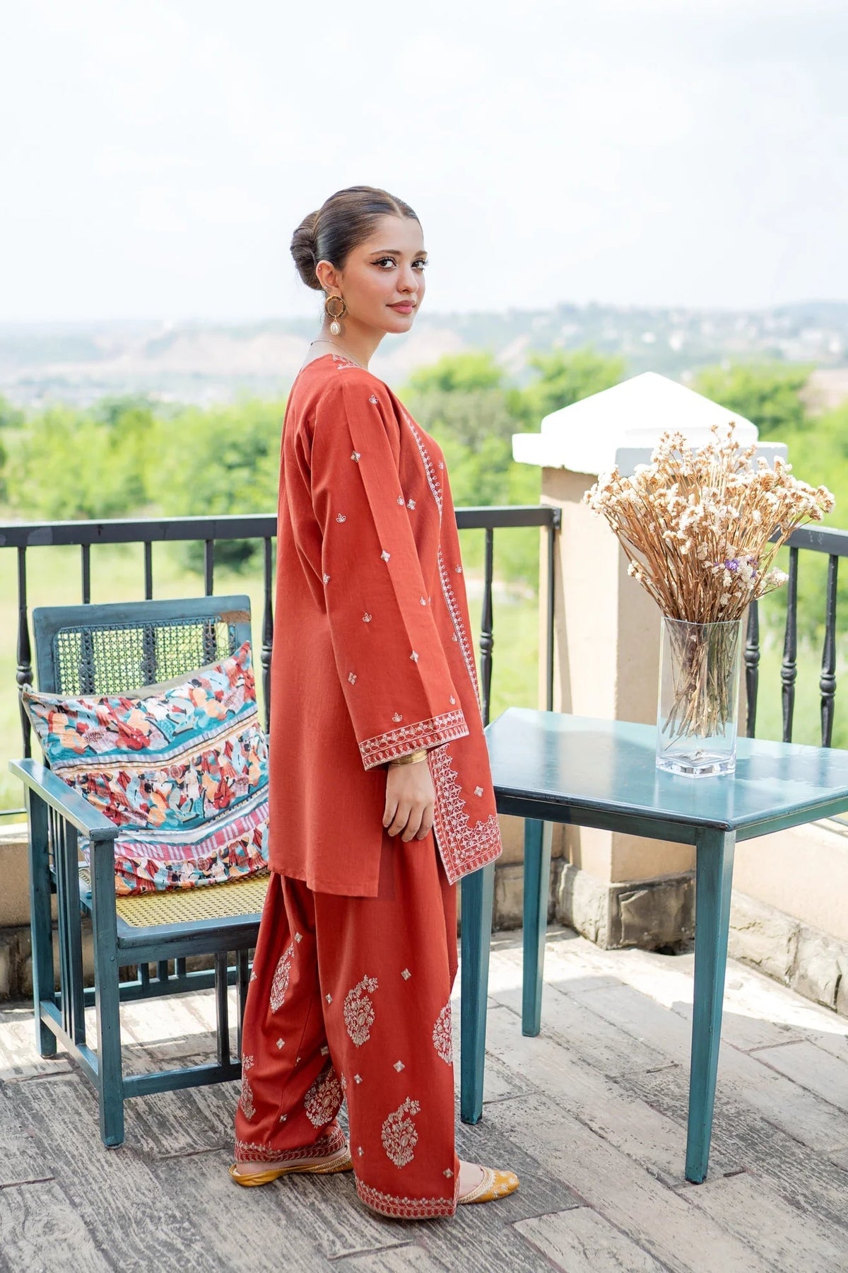 Rust Orange Embroidered Lawn Co-Ord Set 2 Piece – MJ Collections