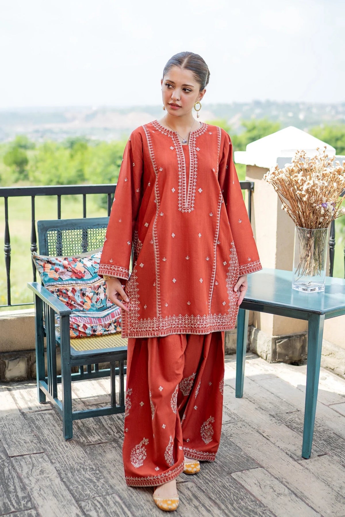 Rust Orange Embroidered Lawn Co-Ord Set 2 Piece – MJ Collections