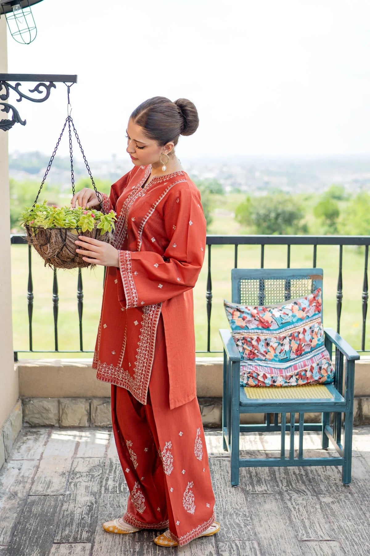 Rust Orange Embroidered Lawn Co-Ord Set 2 Piece – MJ Collections