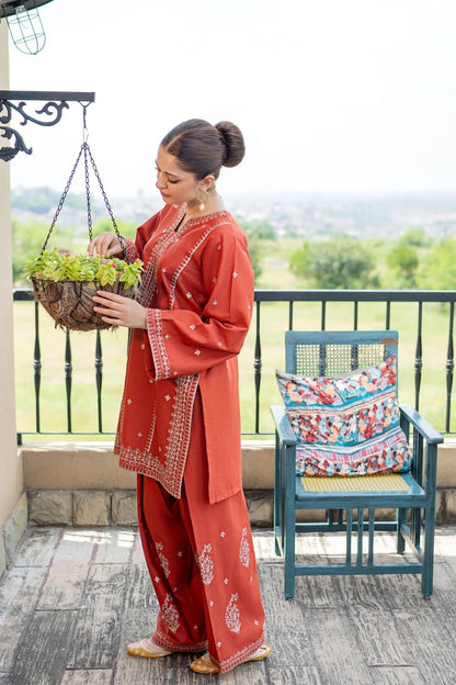 Rust Orange Embroidered Lawn Co-Ord Set 2 Piece – MJ Collections