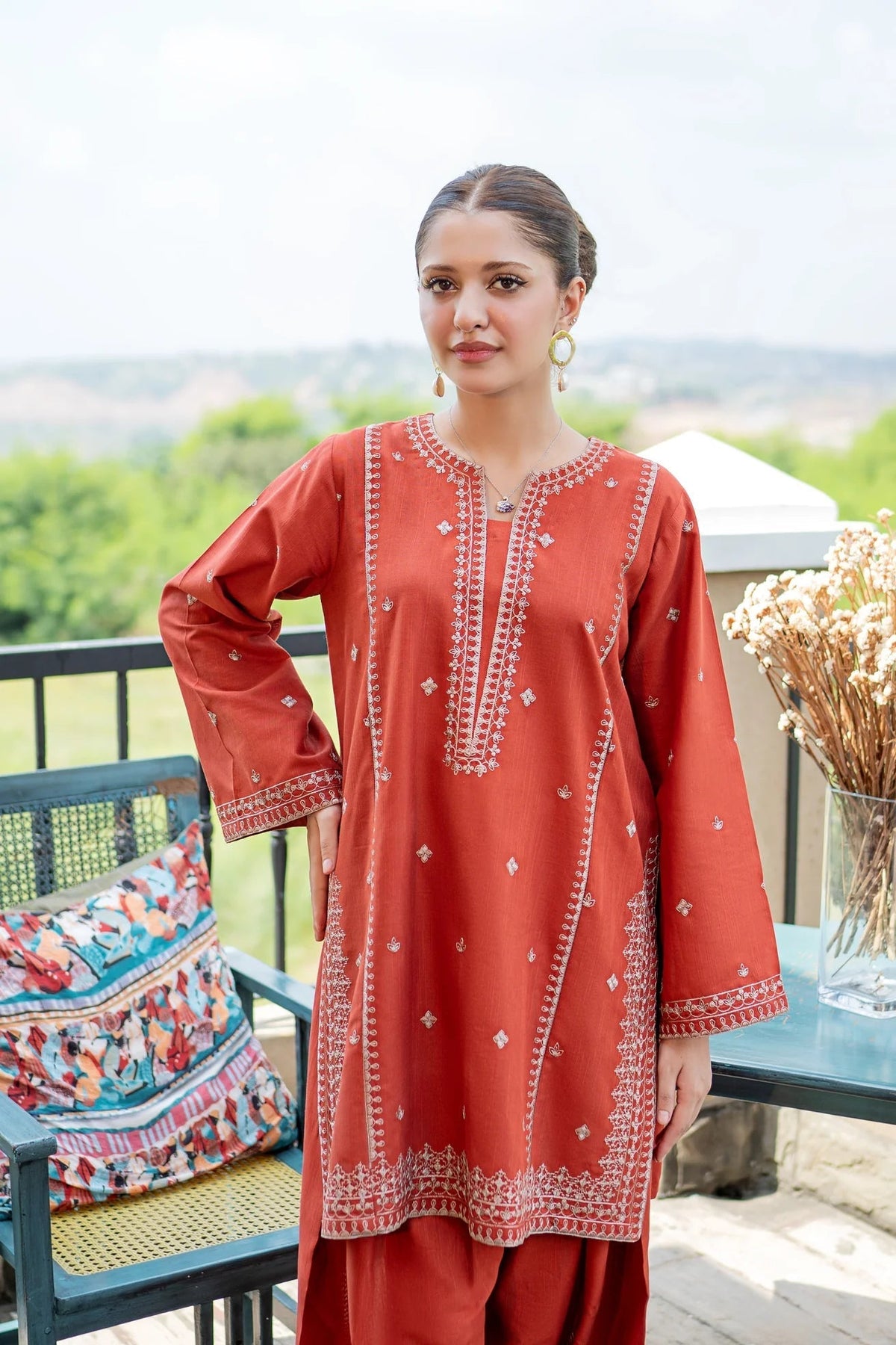 Rust Orange Embroidered Lawn Co-Ord Set 2 Piece – MJ Collections