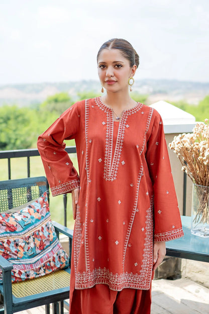 Rust Orange Embroidered Lawn Co-Ord Set 2 Piece – MJ Collections