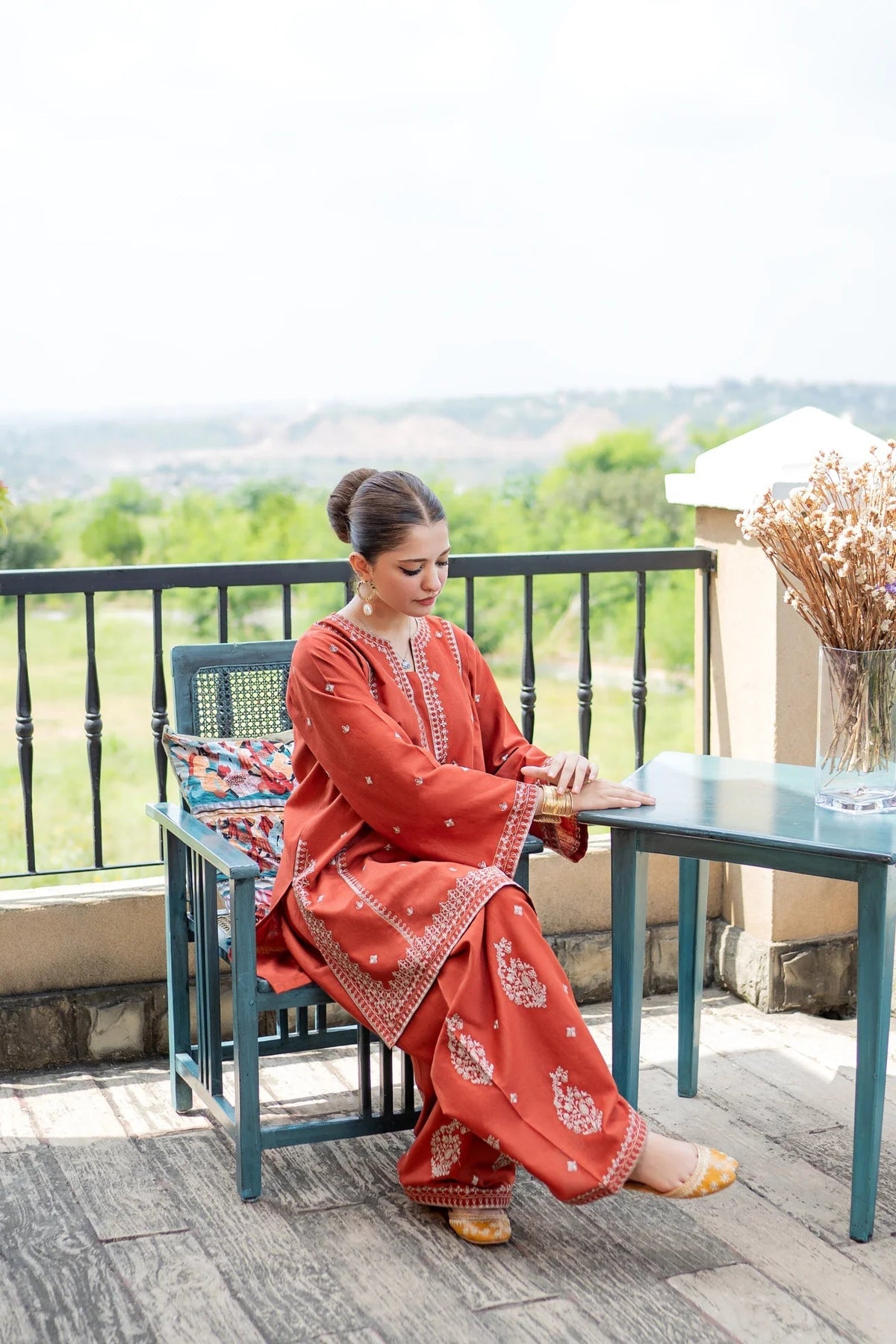 Rust Orange Embroidered Lawn Co-Ord Set 2 Piece – MJ Collections