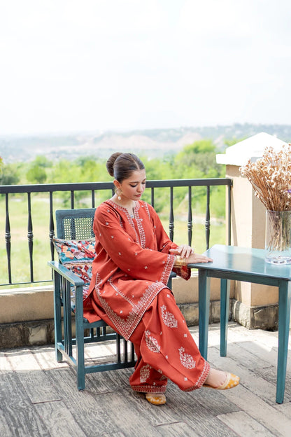 Rust Orange Embroidered Lawn Co-Ord Set 2 Piece – MJ Collections