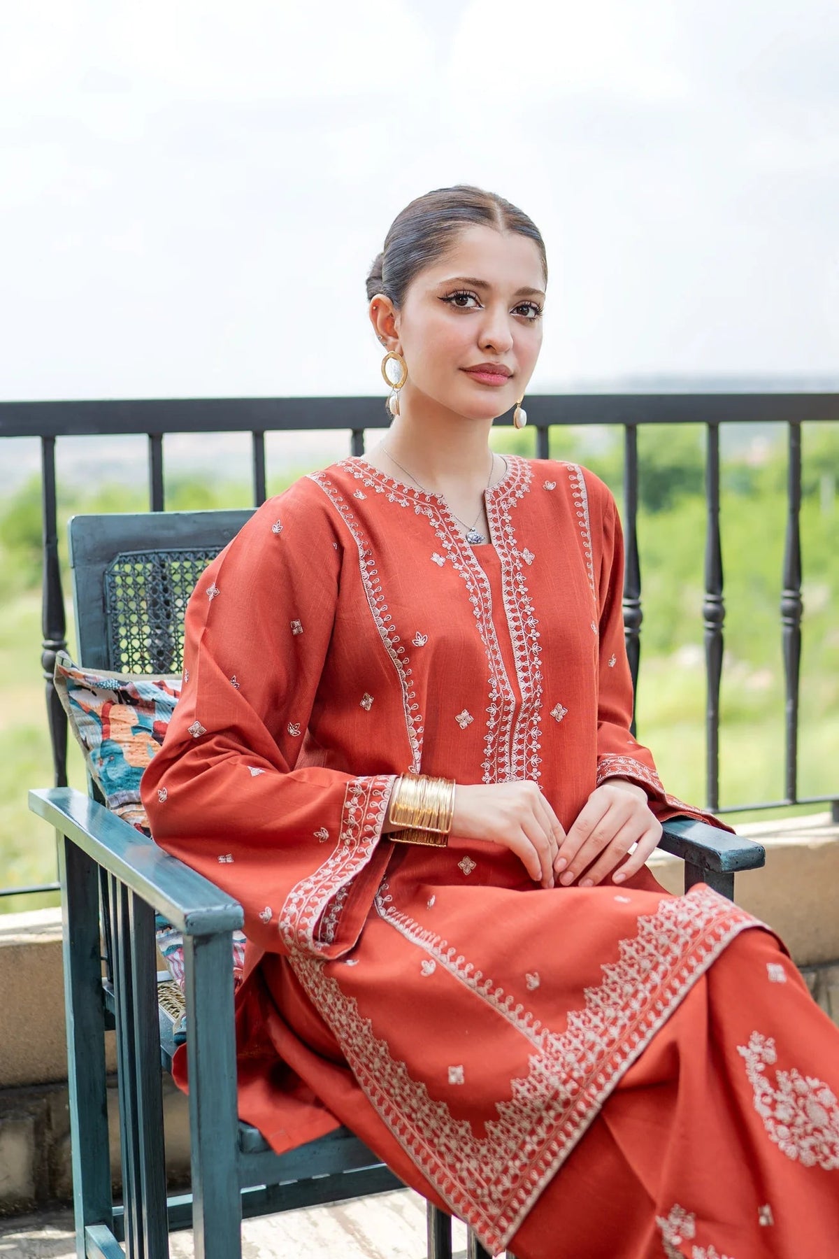 Rust Orange Embroidered Lawn Co-Ord Set 2 Piece – MJ Collections
