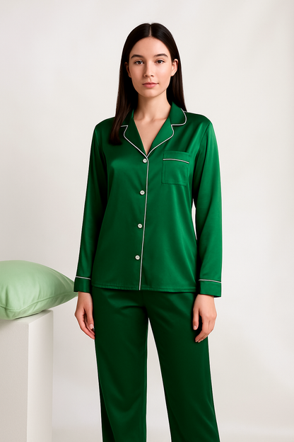 PLAIN SILK NIGHT SUIT - Baggy Trouser
