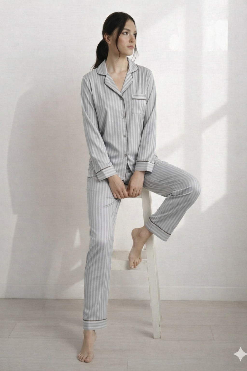 Digital  Down Night Suit - PNS-021 Grey Stripe