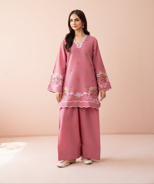 Rose Pink Embroidered Lawn Co-Ord Set 2 Piece – MJ Collections