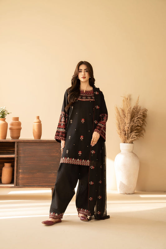 Midnight Black Embroidered Lawn Co-Ord Set 2 Piece – MJ Collections