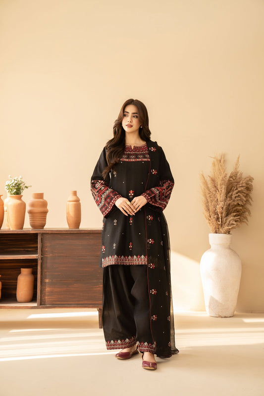 Midnight Black Embroidered Lawn Co-Ord Set 2 Piece – MJ Collections