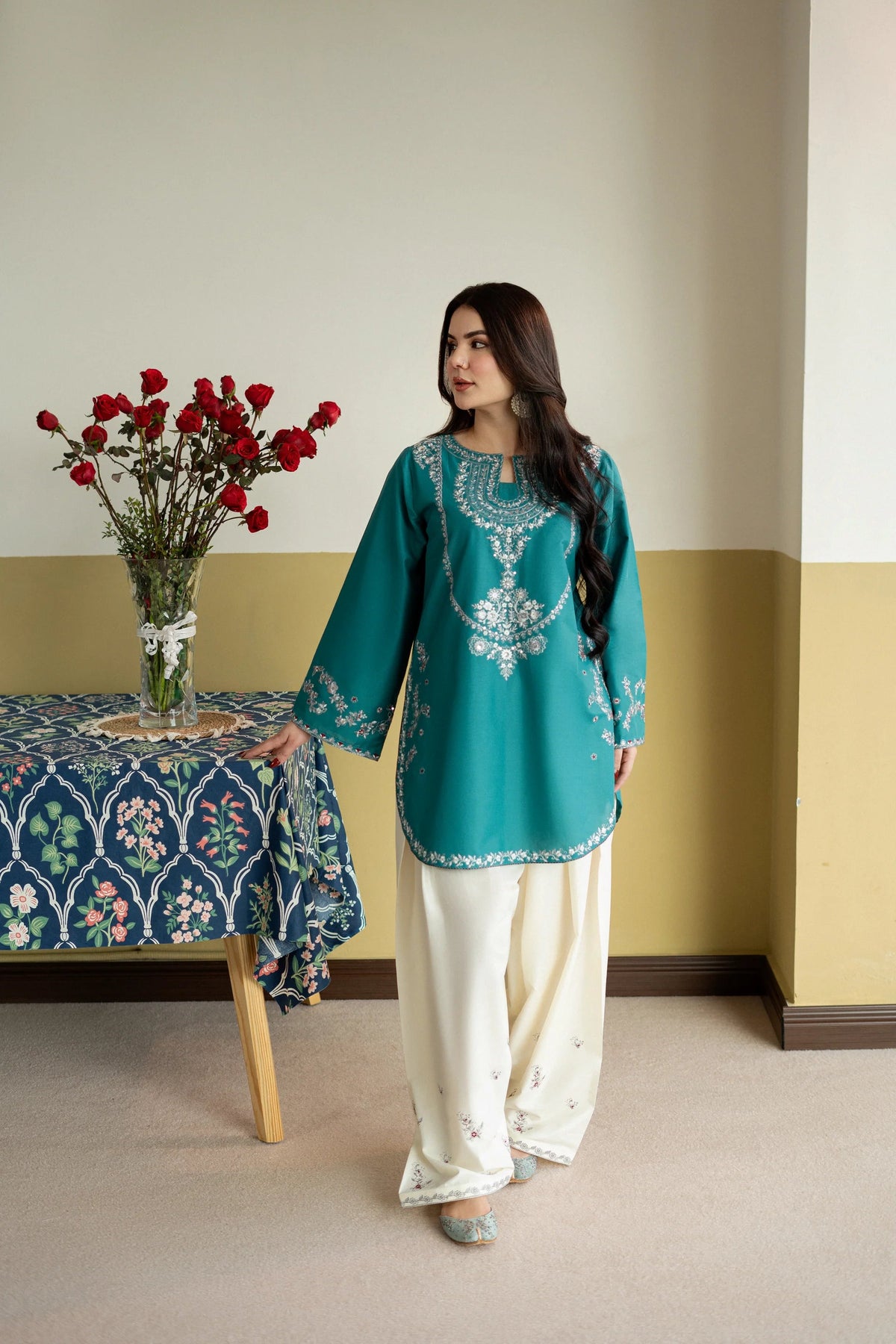 Turquoise Embroidered Lawn Co-Ord Set 2 Piece – MJ Collections
