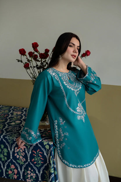 Turquoise Embroidered Lawn Co-Ord Set 2 Piece – MJ Collections