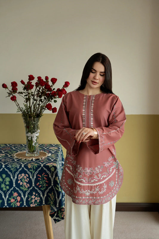 Terracotta Rose Embroidered Lawn Co-Ord Set 2 Piece – MJ Collections