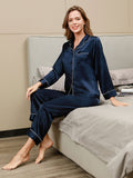 PLAIN SILK NIGHT SUIT - NAVY BLUE (Baggy trouser)
