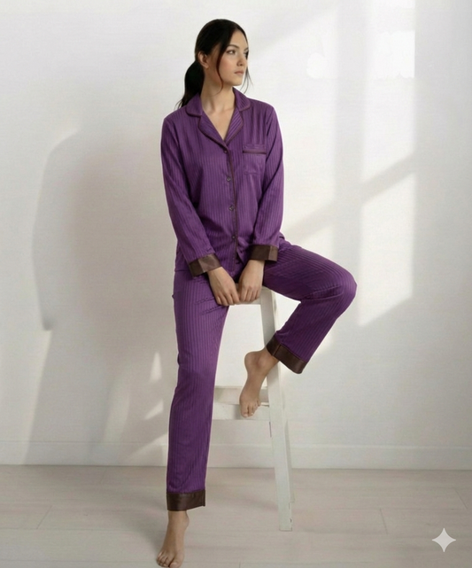 Digital Printed  Night Suit - PNS-022 Purple Stripe