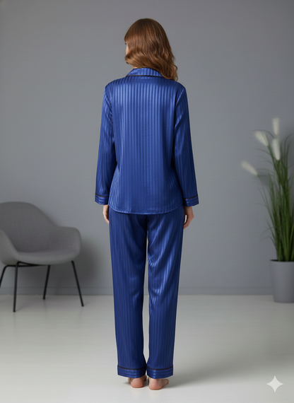 Digital Printed  Night Suit - PNS-024 Navy Blue Stripe