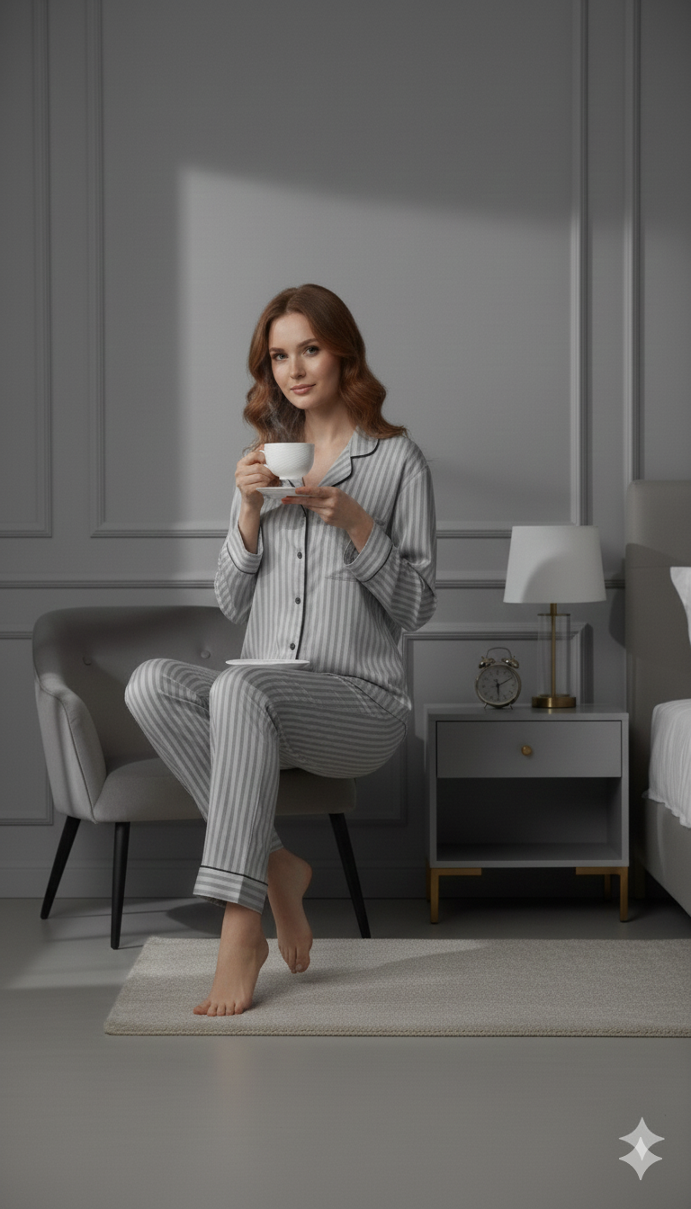 Digital  Down Night Suit - PNS-021 Grey Stripe