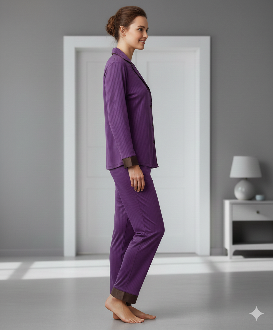 Digital Printed  Night Suit - PNS-022 Purple Stripe