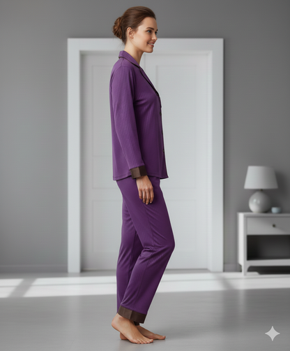 Digital Printed  Night Suit - PNS-022 Purple Stripe