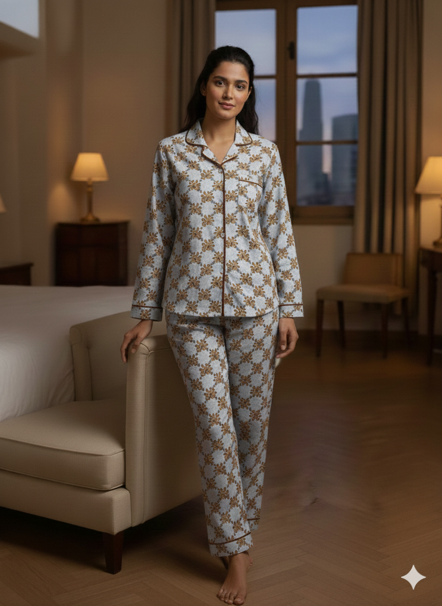 Digital Printed  Night Suit - PNS-015 Brown