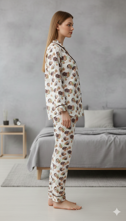 Digital Printed  Night Suit - PNS-017 Box Brown