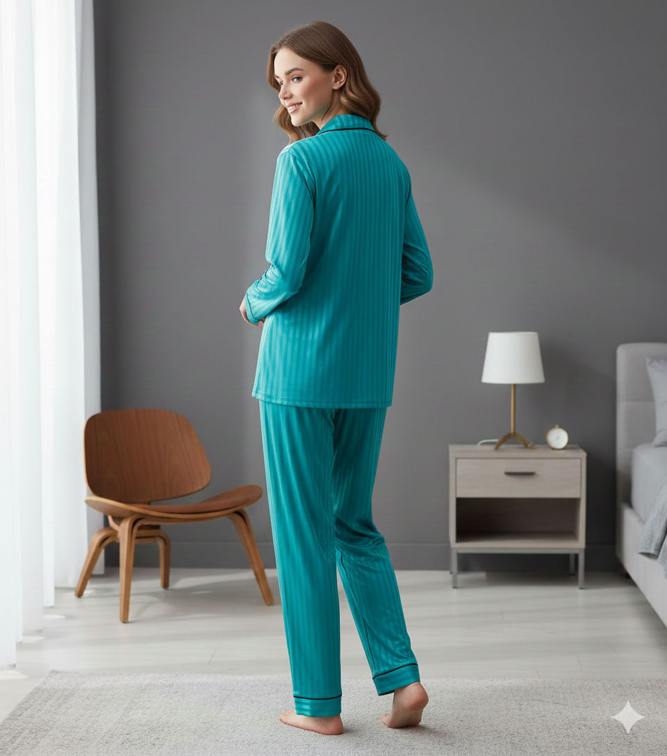 Digital Printed  Night Suit - PNS-018 Stripe Blue