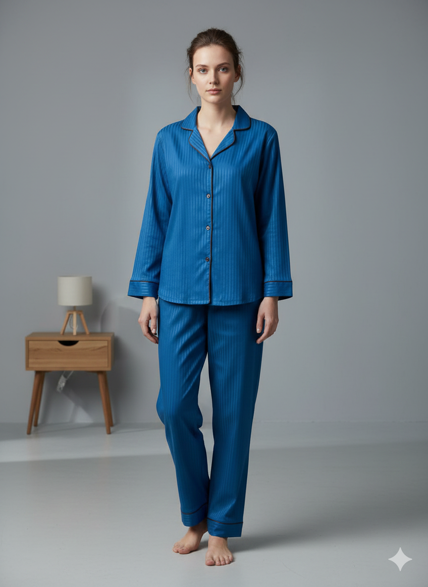 Digital Printed Night Suit - PNS-025 Stripe Dark Blue