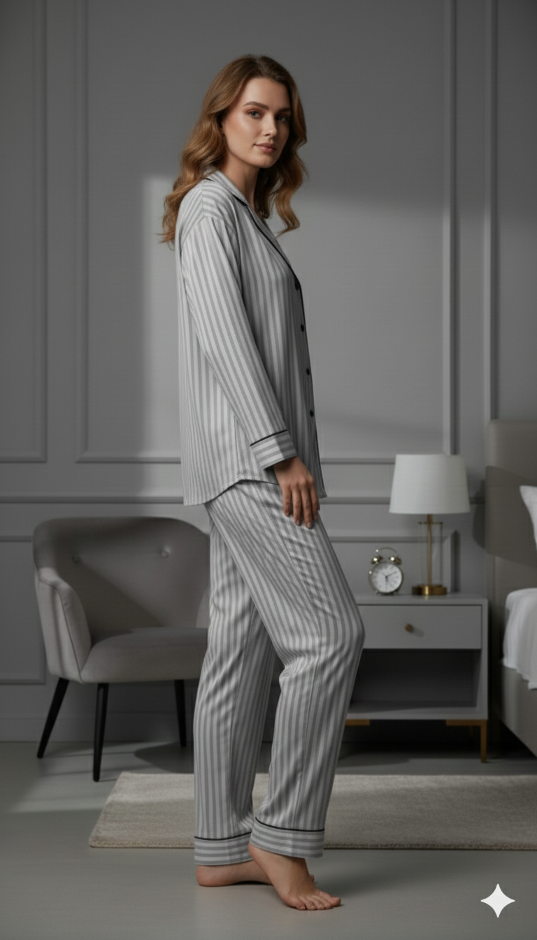 Digital  Down Night Suit - PNS-021 Grey Stripe