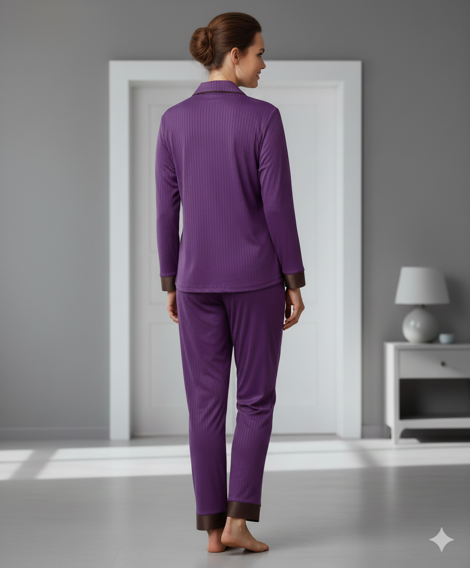 Digital Printed  Night Suit - PNS-022 Purple Stripe