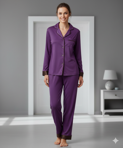 Digital Printed  Night Suit - PNS-022 Purple Stripe