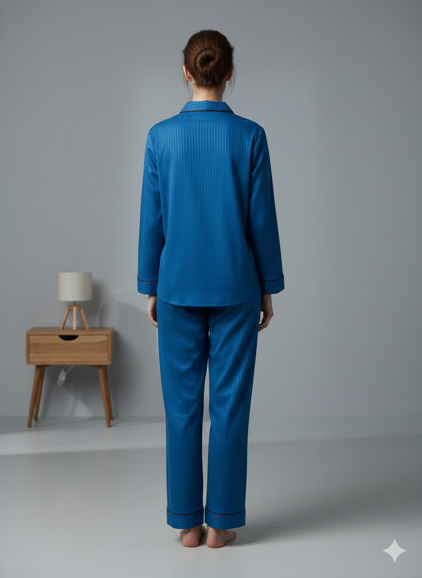 Digital Printed Night Suit - PNS-025 Stripe Dark Blue