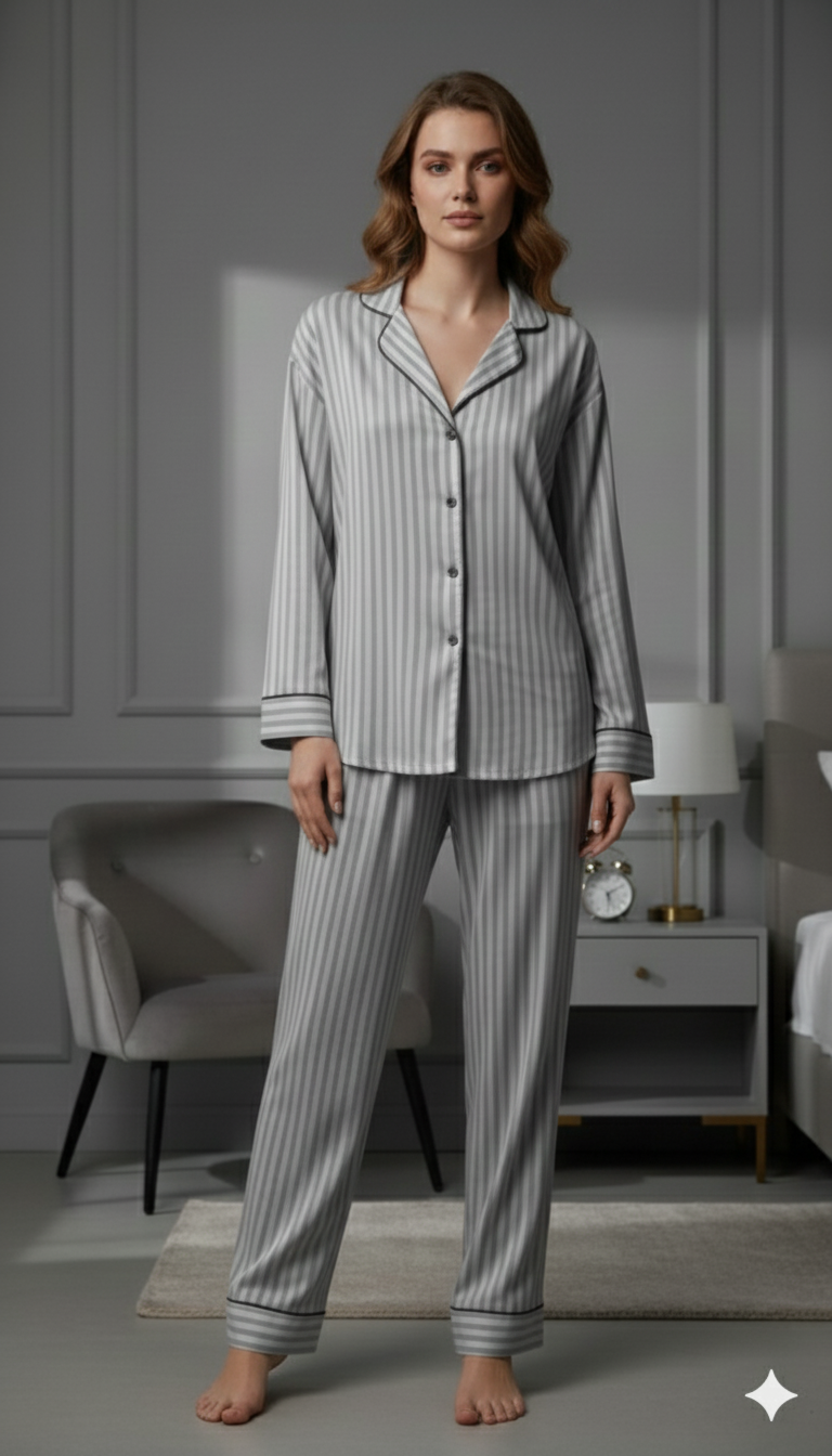 Digital  Down Night Suit - PNS-021 Grey Stripe